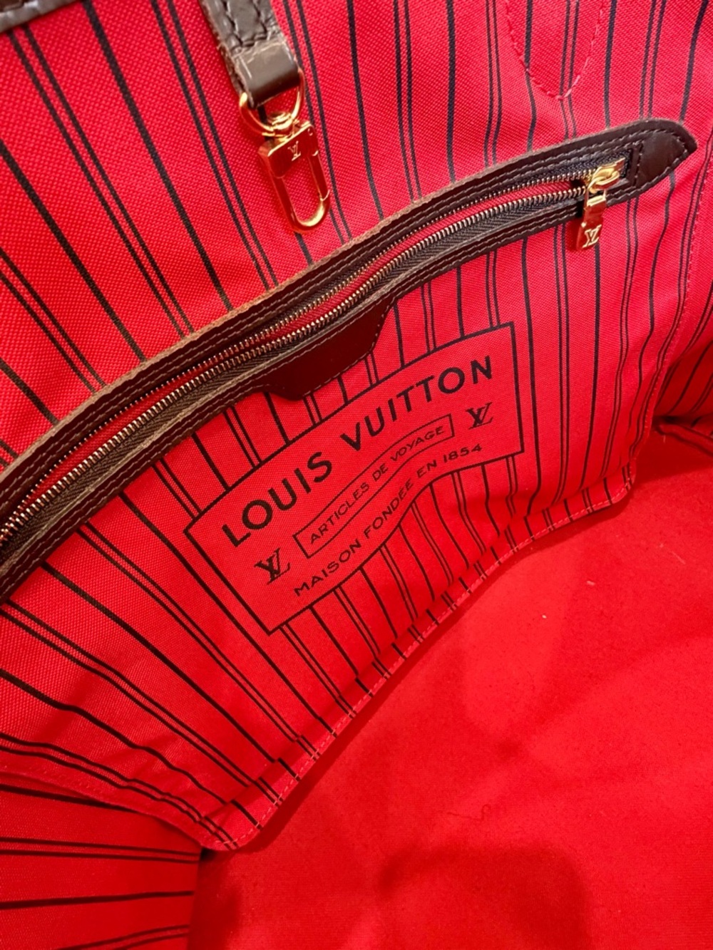 LOUIS VUITTON NEVERFULL GM WITH POUCH- DARK CHOCOLATE, EXCELLENT CONDITION - Picture 7 of 16
